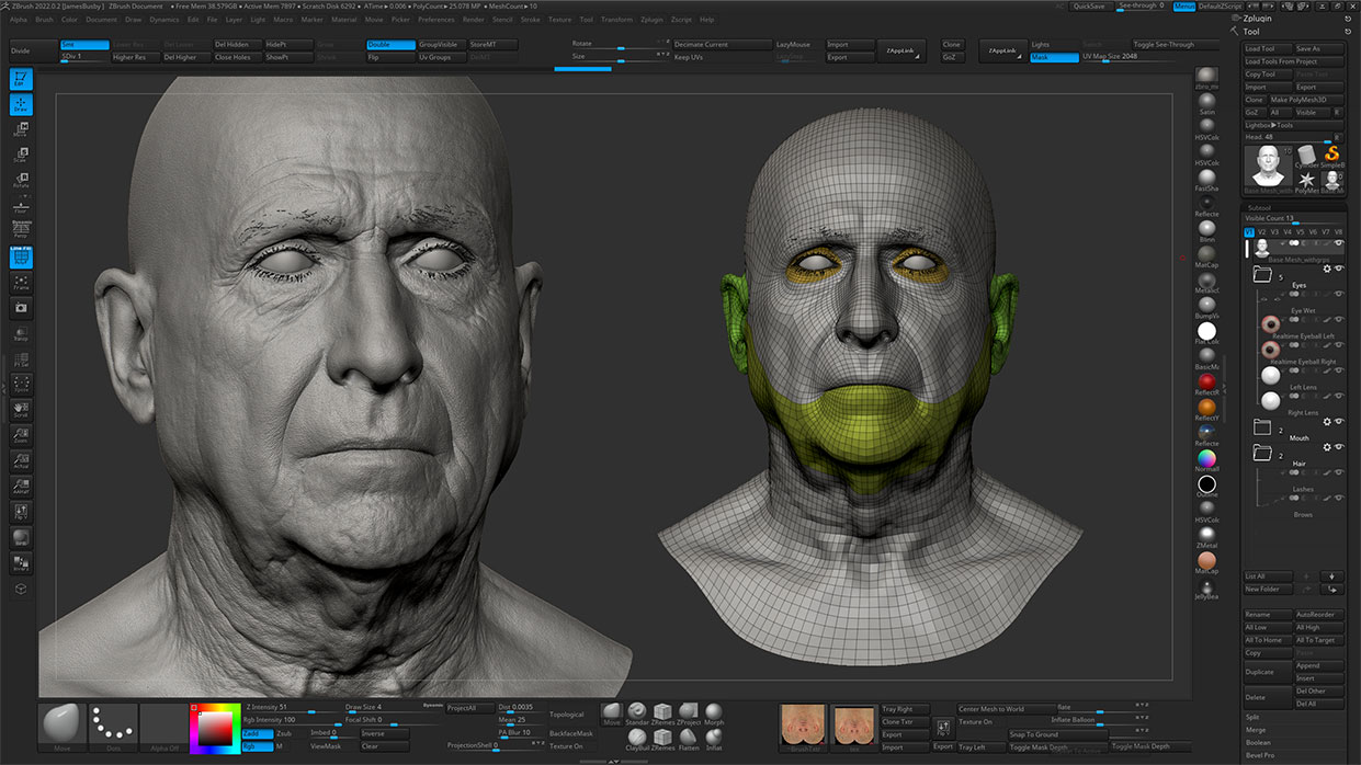 Realistic head sculpt in Zbrush